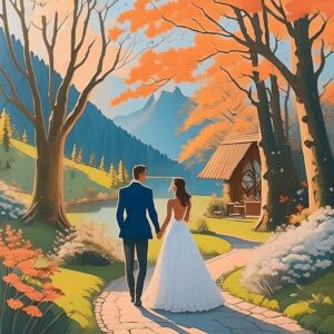 couple de marié à l'automne