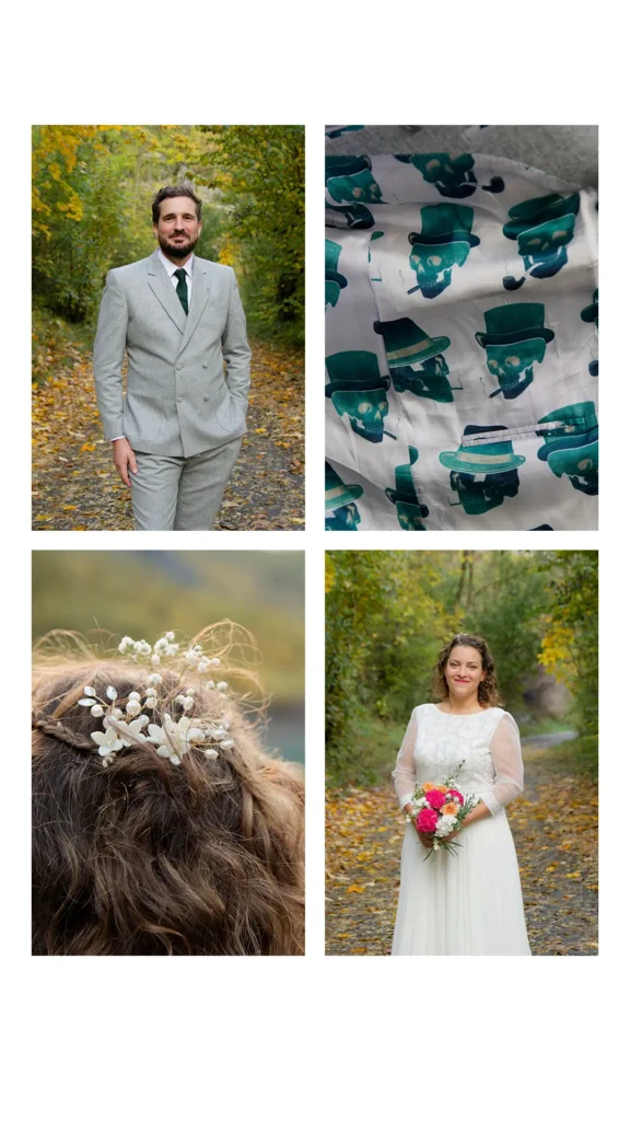 Gros plans sur des détails des mariés pour leur mariage
