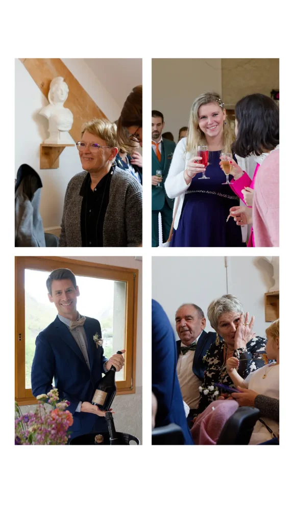 invités pendant le vin d'honneur d'un mariage dans l'Oisans