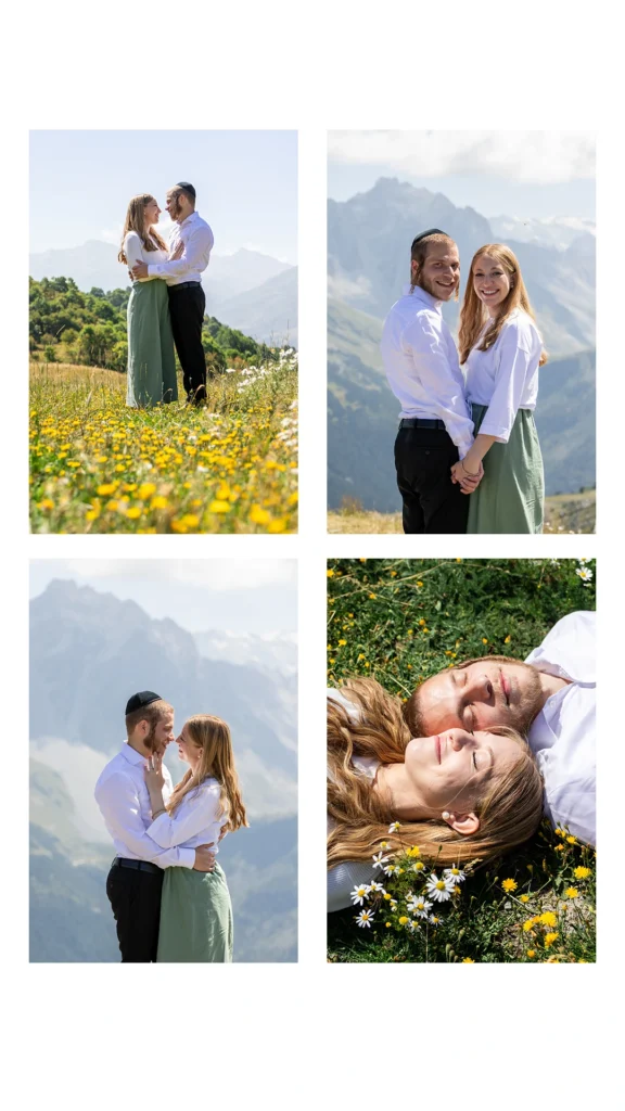 Séance photo couple Courchevel, jeunes mariés montagne.