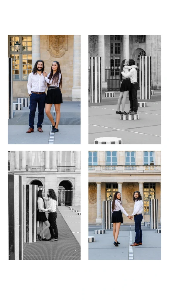 Photos couple Palais Royal Buren, trentaine, amour sincère.
