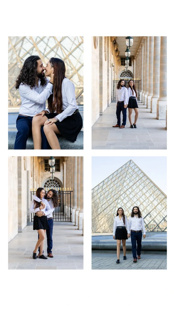 Portrait couple Louvre, regard amoureux, émotion intense Paris