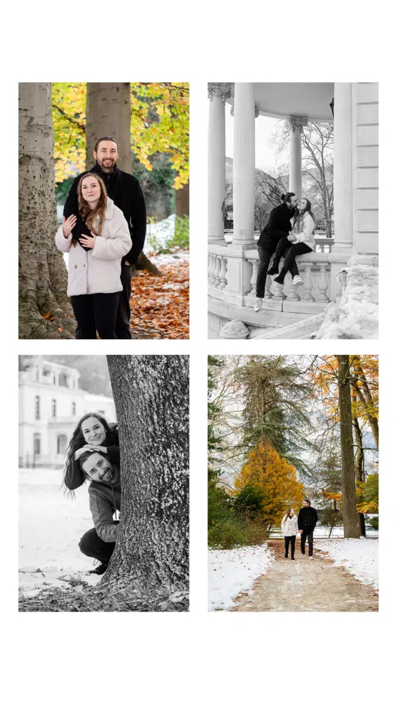 Séance couple Saint-Égrève neige novembre, engagement Grenoble.