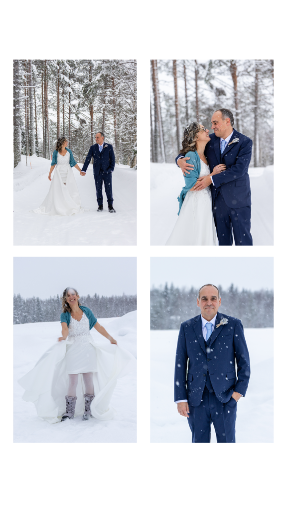 Photographe de mariage Sandra Vial lors d'un elopement sous la neige en Laponie.