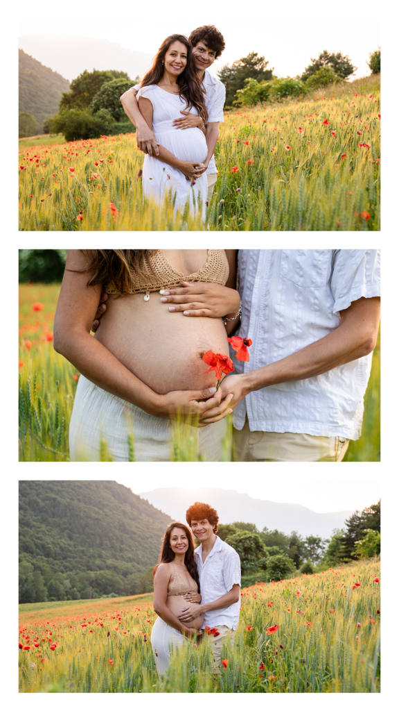 Future maman photographiée en extérieur en lumière naturelle, Isère