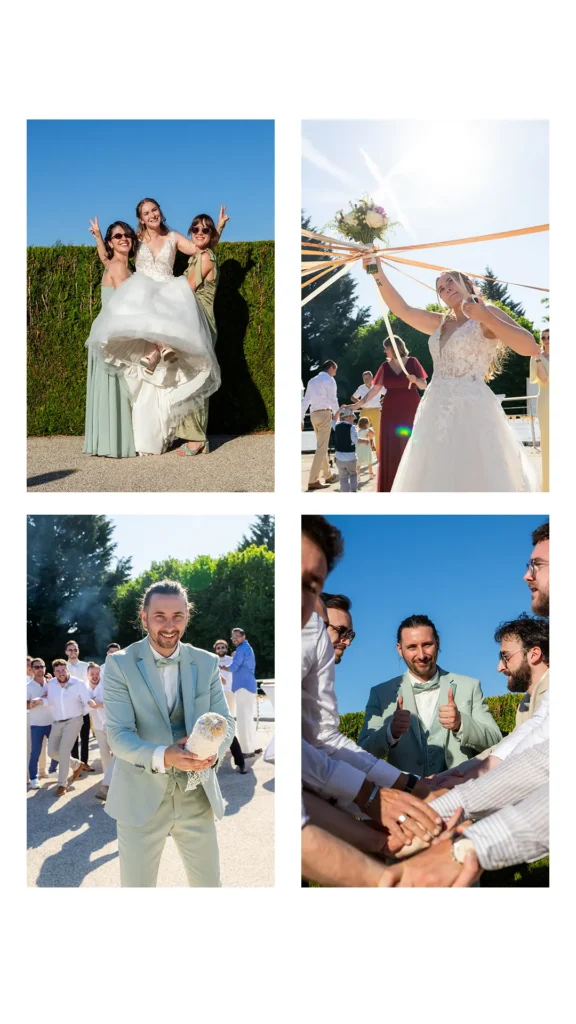 Vin d'honneur en extérieur avec les invités, mariage Domaine Chloé du Lac Charavine Isère