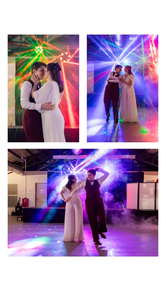 Première danse dans l'orangerie du Domaine de Noyarey avec lasers et fumée, Isère